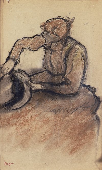 Milliner viimeistelee hattua, n.1898 tekijältä Edgar Degas