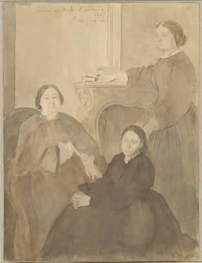 Mme Michel Musson ja hänen tyttärensä Estelle ja Désirée. tekijältä Edgar Degas