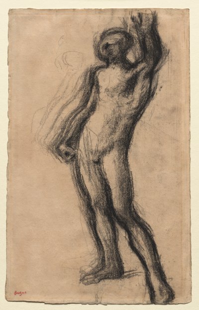 Alaston mies seisomassa, vasen käsi nostettuna, c. 1900. tekijältä Edgar Degas