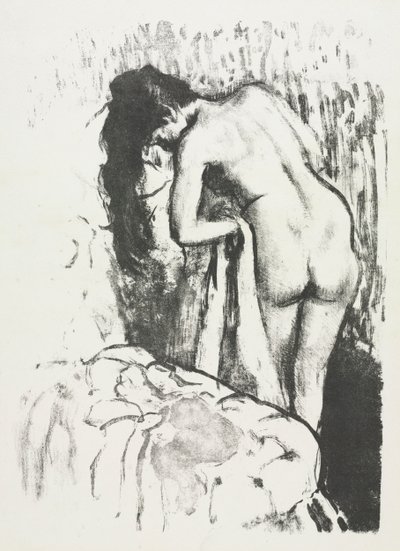 Alaston nainen seisomassa, kuivaamassa itseään tekijältä Edgar Degas