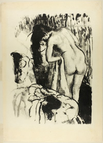 Alaston nainen seisoo, kuivaa itseään tekijältä Edgar Degas