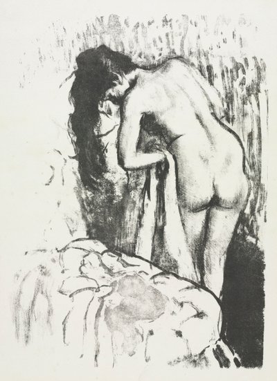 Alaston nainen seisomassa, kuivaamassa itseään, 1891-1892. tekijältä Edgar Degas