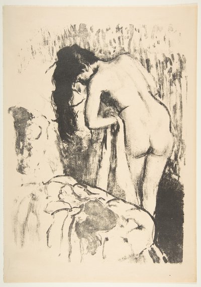 Alaston nainen seisomassa, kuivaamassa itseään, 1891-92. tekijältä Edgar Degas