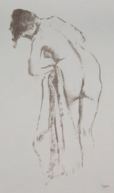 Alaston nainen pyyhkeellä seisomassa tekijältä Edgar Degas