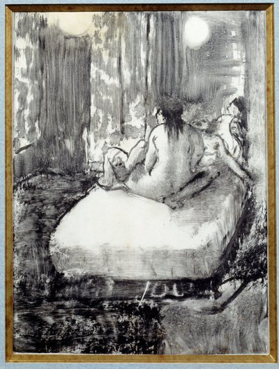 Sängyllä Monotype mustalla musteella kiinalaiselle paperille kirjoittanut Edgar Degas tekijältä Edgar Degas