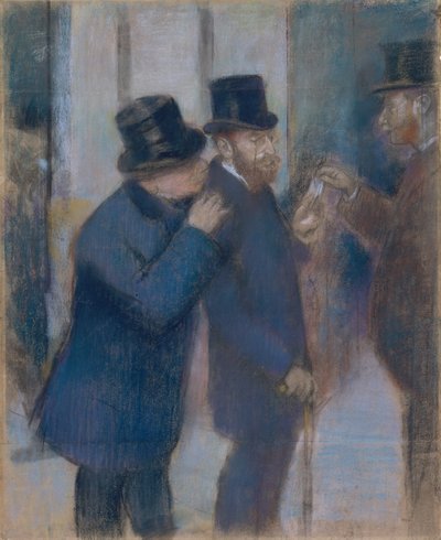 Muotokuvia pörssissä, n. 1878-1879 (pastelli paperille, paloiteltu ja laskettu kankaalle) tekijältä Edgar Degas