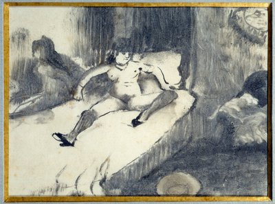 Lepää sängyssä Prostituoitu lepää sängyllään bordellissa. Edgar Degasin maalaus tekijältä Edgar Degas