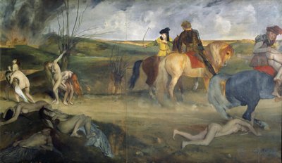 Keskiajan sotakohtaus, n. 1865 (öljy kankaalle) tekijältä Edgar Degas