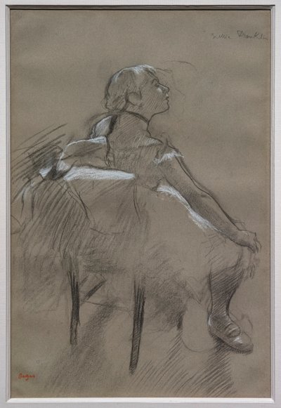 Istuva tanssija (Nelly Frankly). Noin 1880. Valkoisella liidulla paperille nostettu hiili. Erikoiskokoelma. tekijältä Edgar Degas
