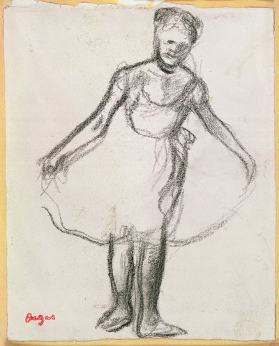 Seisova tanssija pitelee tutua (hiili paperilla) tekijältä Edgar Degas