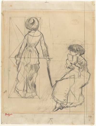 Tutkimus "Mary Cassatt Louvressa" [recto] tekijältä Edgar Degas