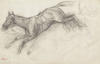 Tutkimus elokuvalle "Scene from the Steeplechase: The Fallen Jockey", 1866 tekijältä Edgar Degas