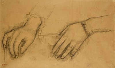 Käsitutkimus Helene Rouartin muotokuvaa varten; Study of Hands, For the Portrait of Helene Rouart, n. 1886 tekijältä Edgar Degas
