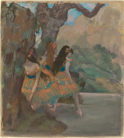 Balettitanssijat, noin 1877 (pastelli ja guassi monotypian päällä). tekijältä Edgar Degas