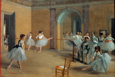 Tanssifoyer Oopperassa rue Le Peletierin varrella. tekijältä Edgar Degas