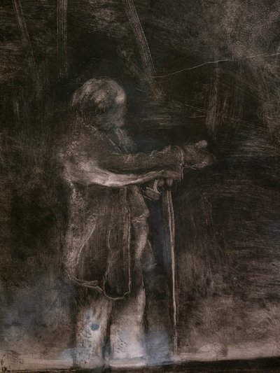 The Master of Ballet (yksityiskohta) (toteutettu yhteistyössä Ludovic Lepicin kanssa). 1876. Monotypia mustalla musteella valkoisella liidulla tekijältä Edgar Degas