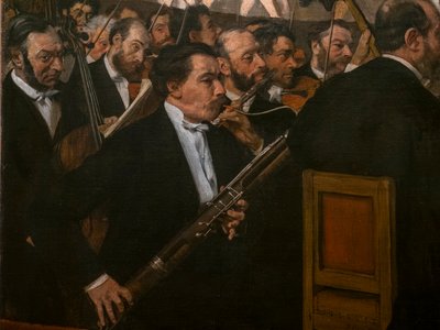 Oopperan orkesteri (yksityiskohta). 1870. Öljy kankaalle. tekijältä Edgar Degas