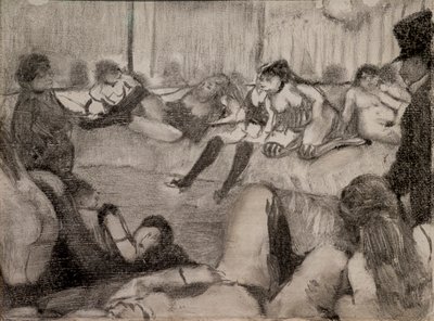 Salonki. 1879. Monotypiassa on musta muste, pastelli korostaa. tekijältä Edgar Degas