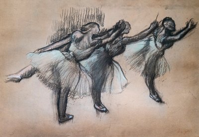 Kolme tanssijaa. 1895-1900. Hiiltä ja pastellia kuultopaperilla. tekijältä Edgar Degas