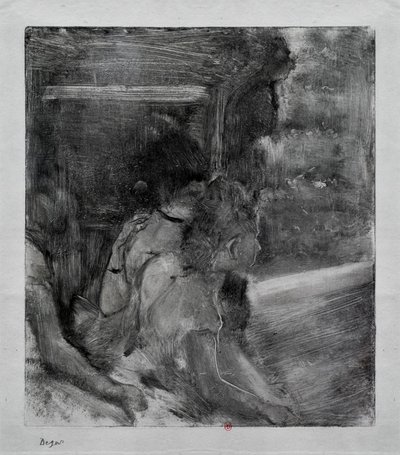 Teatteriin. Noin 1878. Monotypessa on mustaa mustetta Kiinasta. tekijältä Edgar Degas