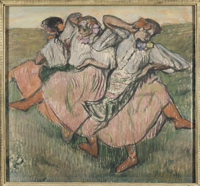 Trois danseuses russes - Kolme venäläistä tanssijaa, kirjoittanut Degas, Edgar (1834-1917). Pastelli paperille, 1890-luvun loppu. Mitat: 62 x 67 cm. Tukholman kansallismuseo tekijältä Edgar Degas
