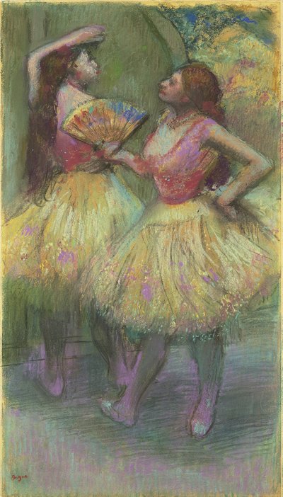 Kaksi tanssijaa ennen lavalle menoa; Avant l"entree en scene, 1888 tekijältä Edgar Degas
