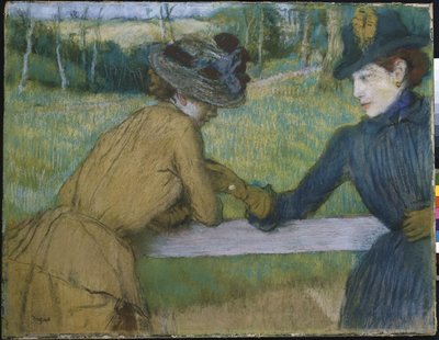 Kaksi naista nojaa aidan kaiteeseen tekijältä Edgar Degas