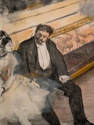 Kaksi miestä ja kaksi tanssijaa (yksityiskohta). Noin 1876-1877. Pastelli monotypialla. tekijältä Edgar Degas