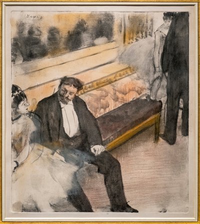 Kaksi miestä ja kaksi tanssijaa. Noin 1876-1877. Pastelli monotypialla. tekijältä Edgar Degas