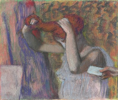 Nainen muotoilemassa hiuksiaan, kirje; Hiuksiaan kampaava nainen, kirje, n. 1888-1892 tekijältä Edgar Degas