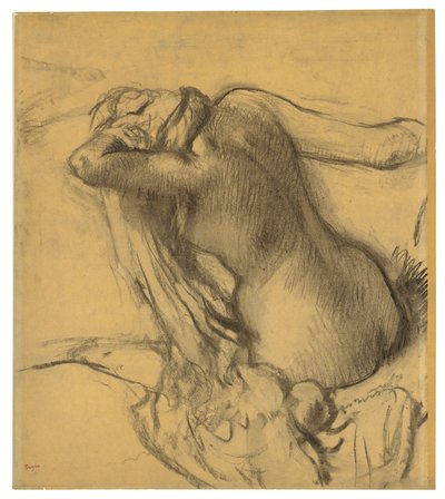 Nainen kuivaamassa hiuksiaan, n. 1890-1895 tekijältä Edgar Degas