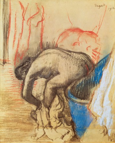Nainen kuivaamassa vasenta jalkaansa tekijältä Edgar Degas