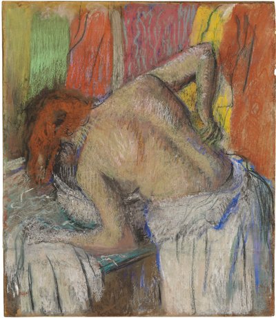 Nainen pesemässä selkänsä, n. 1895 (pastelli yhteytetylle paperille asetettuna alukselle) tekijältä Edgar Degas