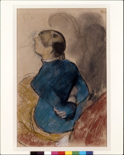 Nuori nainen sinisessä (pastellivärinen hiilen päällä kiillotuspaperilla) tekijältä Edgar Degas