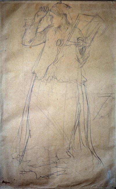 Edgar Degasin (1834-1917) Nuori nainen laulava piirustus lyijykaivoksessa 1800-luvun Pariisi, Louvre-museo tekijältä Edgar Degas