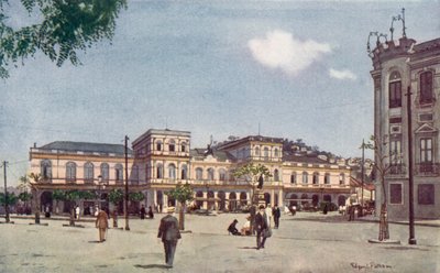 Keskusrautatien päätepysäkki, Rio de Janeiro (värilitho) tekijältä Edgar L. Pattison