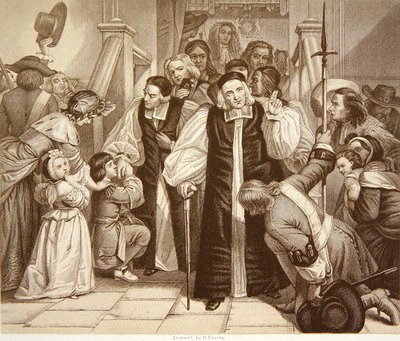 Seitsemän piispan vapauttaminen oikeudenkäynnin jälkeen Westminster Hallissa 29. kesäkuuta 1688, kaiverrettu H.Bourne (kaiverrus). tekijältä Edgar Melville (after) Ward