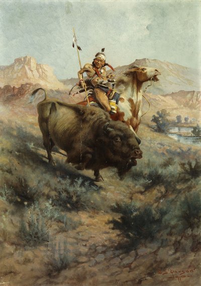 Intiaani ja Buffalo, 1891 tekijältä Edgar Samuel Paxson