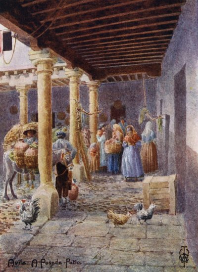 Pohjois-Espanja: Avila, A Posada Patio (väri litho) tekijältä Edgar T. A. Wigram