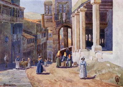 Pohjois-Espanja: Betanzos, A Colonnaded Calle (väri litho) tekijältä Edgar T. A. Wigram
