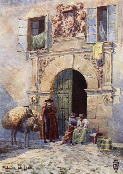 Pohjois-Espanja: Leon, vanha palatsin oviaukko (väri litho) tekijältä Edgar T. A. Wigram