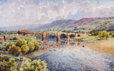 Pohjois-Espanja: Orense, Silta Minon yli (värilitho) tekijältä Edgar T. A. Wigram