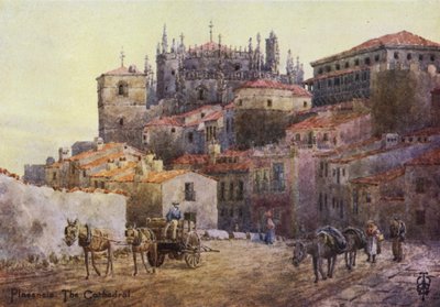 Pohjois-Espanja: Plasencia, kaupunginmuurit ja katedraali (väri litho) tekijältä Edgar T. A. Wigram