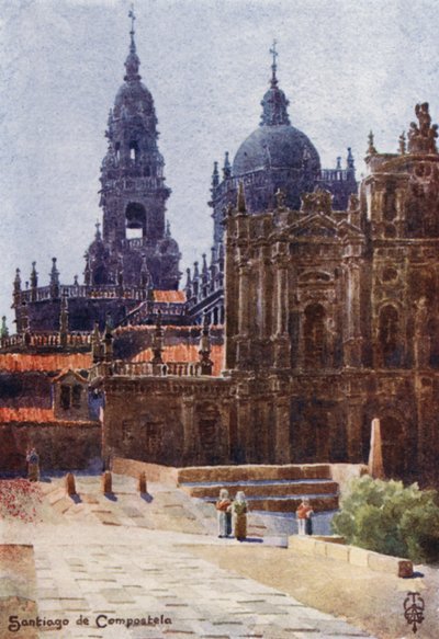 Pohjois-Espanja: Santiago de Compostela, Katedraali koillisesta (väri litho) tekijältä Edgar T. A. Wigram