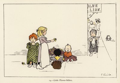 Little Flower-Sellers (väri litho) tekijältä Edith Farmiloe