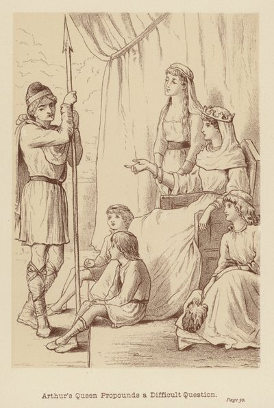 Arthurin kuningatar esittää vaikean kysymyksen (litografia) tekijältä Edith Scannell