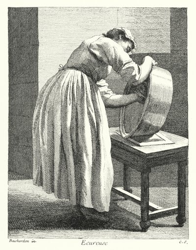 Scullery Maid (kaiverrus) tekijältä Edmé (after) Bouchardon