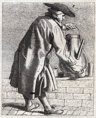 Kahvikauppias - Pepetit metier de Paris (Tutkimuksia alhaisista ihmisistä eli Pariisin kriisistä) - kaiverrus Edme Bouchardon (1698-1762) tekijältä Edmé Bouchardon
