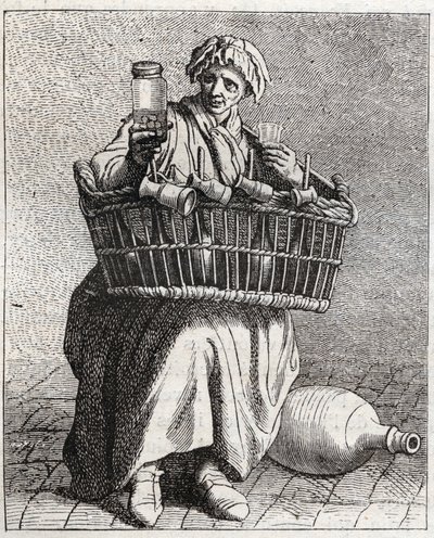 Konjakkikauppias - Pepetit metier de Paris (Tutkimuksia alhaisista ihmisistä eli Pariisin kriisistä) - kaiverrus Edme Bouchardon (1698-1762) tekijältä Edmé Bouchardon