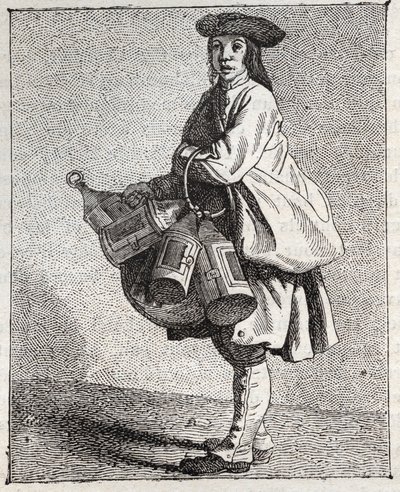Lyhtykauppias - Pepetit metier de Paris (Tutkimuksia alhaisista ihmisistä eli Pariisin kriisistä) - Edme Bouchardonin (1698-1762) kaiverrus tekijältä Edmé Bouchardon